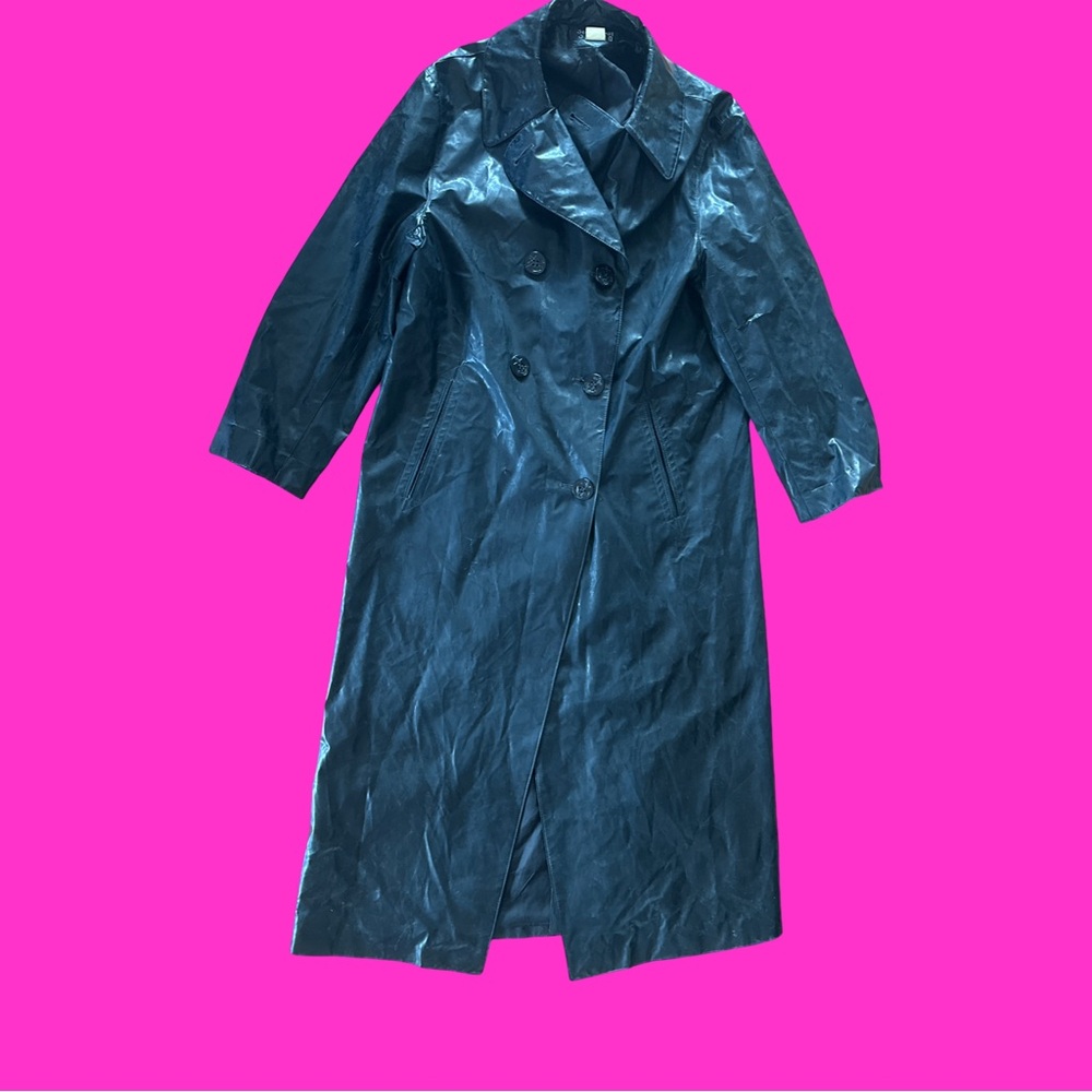 Studio by Searle Black Fully Lined Raincoat Button Closure Size 6 Pre-Owned !!
